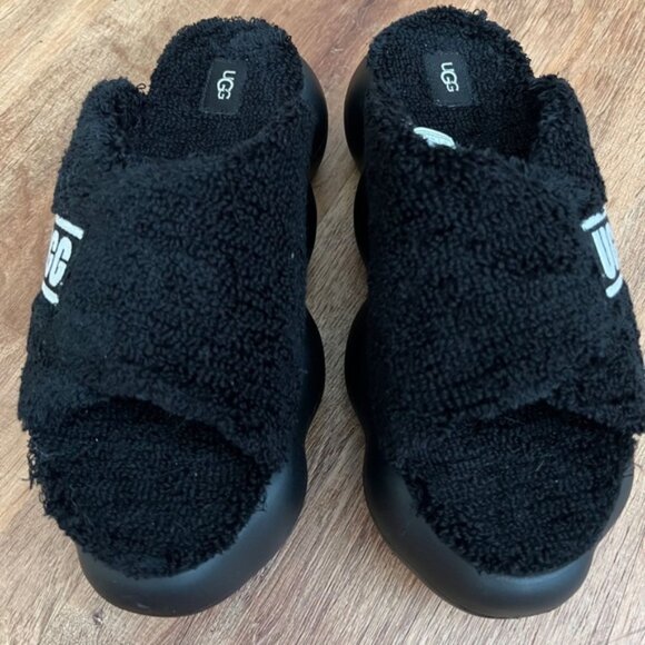 NWOT UGG Black Terry Sugarcloud Slide Sandals Platform Slippers 1138178 Size 10 - Picture 7 of 15